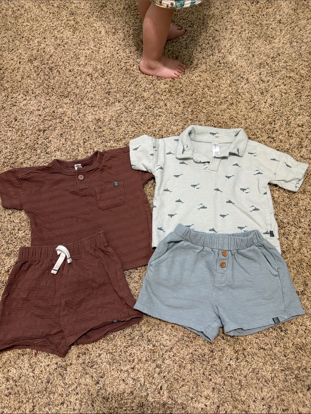 Kids' Two-Piece Matching Sets in Rust Brown and Light Blue